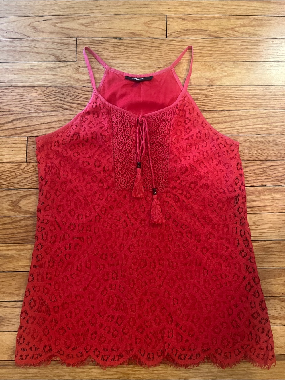 Romeo & Juliet Couture Red Crochet Lace Tassel Camisole